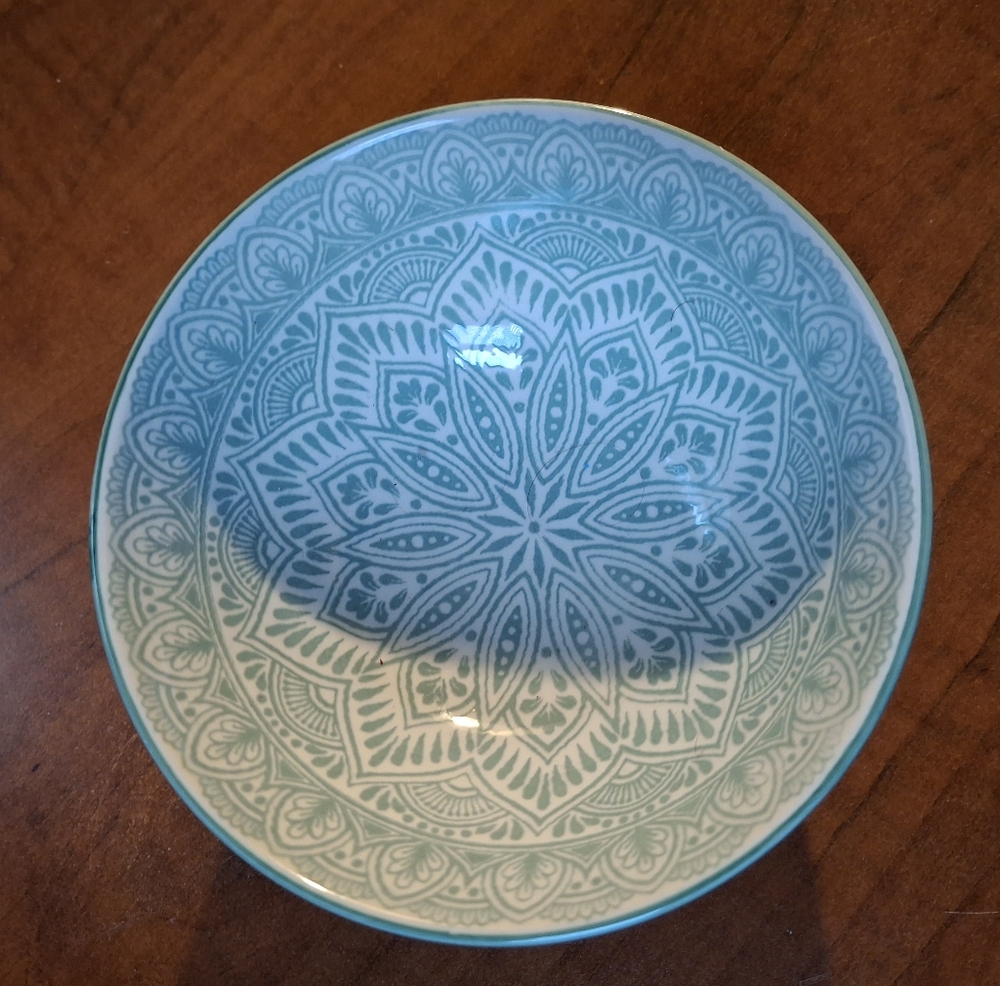 Intricate Teal and White Decorative Bowl